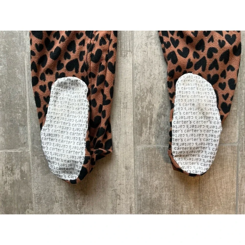 Girls Fleece Leopard Hearts PJs Pajama One Piece Footed Sleeper Zip Cozy 6